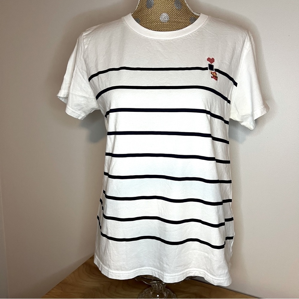 UT Super Mario Graphic White, Navy Striped Tee NWOT